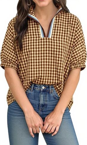 Tankaneo Womens V Neck Striped Blouse Oversized Dolman Sleeve Tops Summer Casual Loose Fit Polo Shirts in Kuwait
