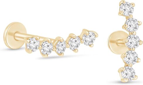 1/5 Carat Diamond Constellation Ear Crawler 14K Solid Gold Cartilage Stud Earring Helix Conch Diamond Ear Piercings Internally Threaded Flat Back (Carat 0.20ct, G-H, Clarity SI1-SI2), SINGLE STUD/PAIR in Kuwait