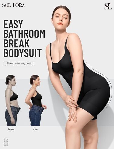 Shapewear Bodysuit for Women Tummy Control, Bathroom-Friendly Bodysuit Mid Thigh Body Shaper for Daily Wear in Saudi Arabia