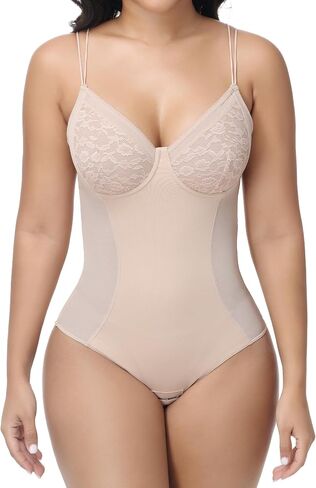 SHAPESHE Lace Shapewear Bodysuit for Women Tummy Control Deep V-Neck Under Dress Body Shaper — Wedding & Date Night in Kuwait