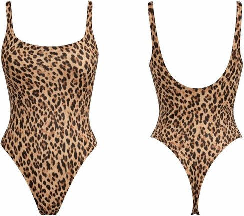 Women’s Leopard Bodysuit Square Neck Double Lined Stretch Bodysuit Top, Sleeveless Thong One Piece – SOULINA in Saudi Arabia