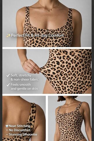 Women’s Leopard Bodysuit Square Neck Double Lined Stretch Bodysuit Top, Sleeveless Thong One Piece – SOULINA in Saudi Arabia