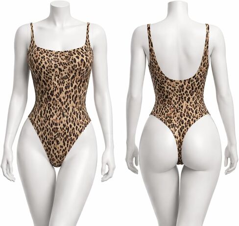Women’s Leopard Bodysuit Square Neck Double Lined Stretch Bodysuit Top, Sleeveless Thong One Piece – SOULINA in Saudi Arabia