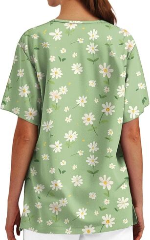 Women's Scrubs Printed Scrub Tops Plus Size Stretch Nursing Scrubs Fall Medical Workwear with Pockets S-5XL in Kuwait