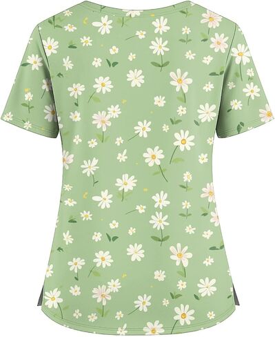 Women's Scrubs Printed Scrub Tops Plus Size Stretch Nursing Scrubs Fall Medical Workwear with Pockets S-5XL in Kuwait