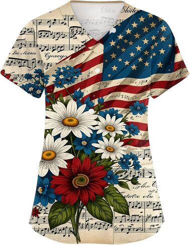 Women's Scrubs Printed Scrub Tops Plus Size Stretch Nursing Scrubs Fall Medical Workwear with Pockets S-5XL in Saudi Arabia