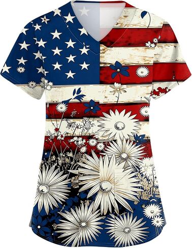 Women's Scrubs Printed Scrub Tops Plus Size Stretch Nursing Scrubs Fall Medical Workwear with Pockets S-5XL in Kuwait