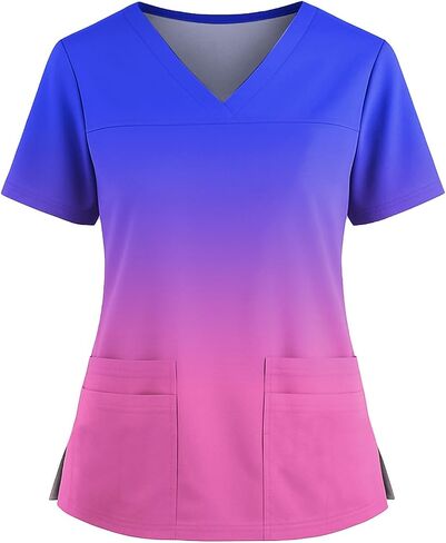 Women's Scrubs Printed Scrub Tops Plus Size Stretch Nursing Scrubs Fall Medical Workwear with Pockets S-5XL in Kuwait