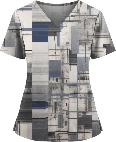 Women's Scrubs Printed Scrub Tops Plus Size Stretch Nursing Scrubs Fall Medical Workwear with Pockets S-5XL in Kuwait