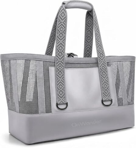 Large Mesh Beach Bag, Waterproof Bottom Tote, Structured Design Waterproof Pocket, Sandproof Pool Bag for Cruise Gym in Kuwait