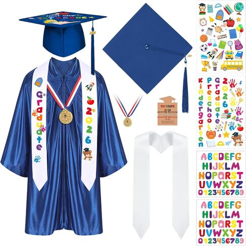 2026 Kindergarten Preschool Graduation Gown Cap Set Graduation Stole Bracelet Medal Certificate DIY Letter Sticker Grad Gifts in Kuwait