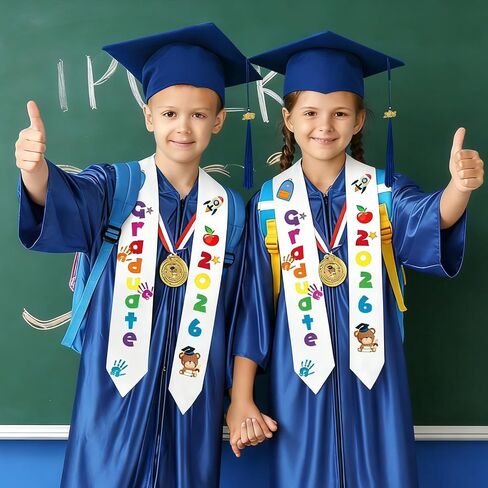 2026 Kindergarten Preschool Graduation Gown Cap Set Graduation Stole Bracelet Medal Certificate DIY Letter Sticker Grad Gifts in Kuwait
