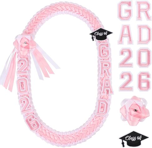 CCINEE Pink Graduation Lei 2026, 47 x 2 Inch Pink and White Ribbon Lei for Class of 2026 Braided Graduation Necklace for School College Women Grads Congrats in Kuwait