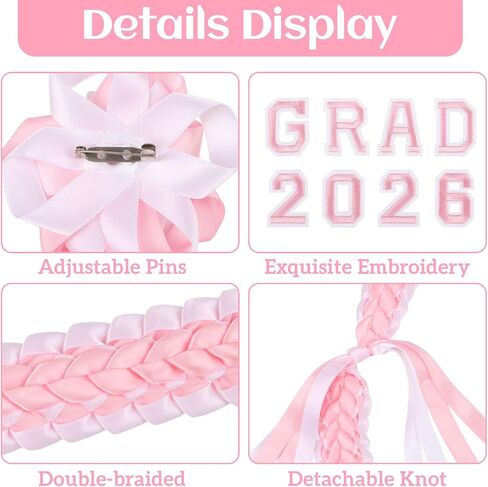 CCINEE Pink Graduation Lei 2026, 47 x 2 Inch Pink and White Ribbon Lei for Class of 2026 Braided Graduation Necklace for School College Women Grads Congrats in Kuwait