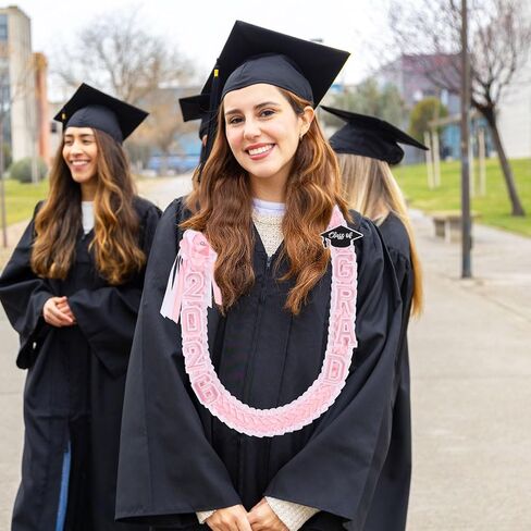 CCINEE Pink Graduation Lei 2026, 47 x 2 Inch Pink and White Ribbon Lei for Class of 2026 Braided Graduation Necklace for School College Women Grads Congrats in Kuwait