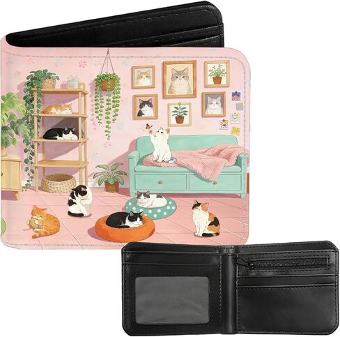 Bookshelf Bifold Wallet for Men, Women, PU Leather Small Slim Coin Pocket Wallet with ID Window, Gift for Book Lover Female Ladies, Black in Kuwait