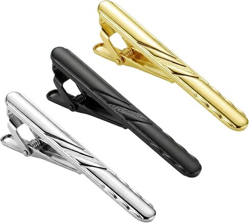 Roctee 3 Pack Classic Tie Clips For Men, Professional Necktie Bar Set For Regular Ties, Ideal For Wedding, Business, Anniversary, Father's Day (Polished Silver, Polished Gold, Matte Black) in Kuwait