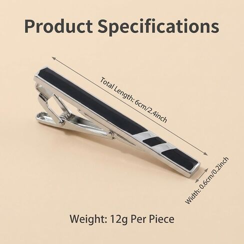 Happyupcity Black Silver Tie Clip for Men Tie Bar Clip Classic Tie Clasps Necktie Clips Tie Pins Wedding Business Pinch Clips in Kuwait