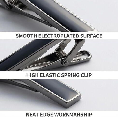 Happyupcity Black Silver Tie Clip for Men Tie Bar Clip Classic Tie Clasps Necktie Clips Tie Pins Wedding Business Pinch Clips in Kuwait