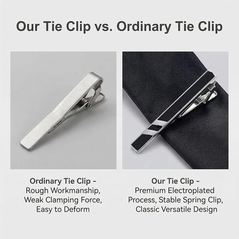 Happyupcity Black Silver Tie Clip for Men Tie Bar Clip Classic Tie Clasps Necktie Clips Tie Pins Wedding Business Pinch Clips in Kuwait