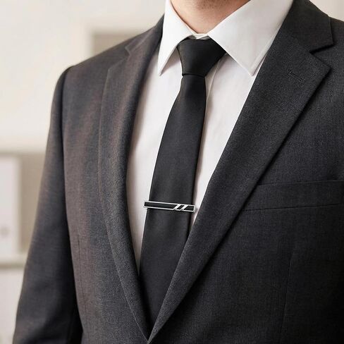 Happyupcity Black Silver Tie Clip for Men Tie Bar Clip Classic Tie Clasps Necktie Clips Tie Pins Wedding Business Pinch Clips in Kuwait