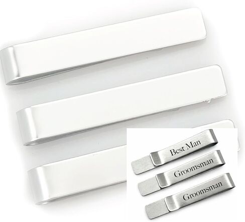 Wedding Party Tie Clip Set of 3 – Stainless Steel Silver Tie Bars for Men – Simple Groomsman Proposal – Gifts for Groomsmen and Best Man (Blank) in Kuwait