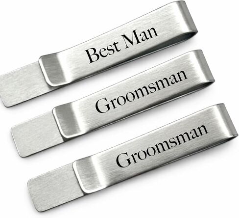 Wedding Party Tie Clip Set of 3 – Stainless Steel Silver Tie Bars for Men – Simple Groomsman Proposal – Gifts for Groomsmen and Best Man (Blank) in Kuwait