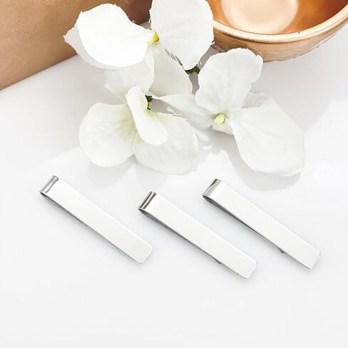Wedding Party Tie Clip Set of 3 – Stainless Steel Silver Tie Bars for Men – Simple Groomsman Proposal – Gifts for Groomsmen and Best Man (Blank) in Kuwait