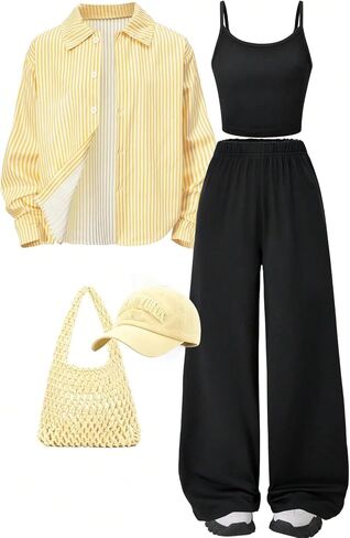 Three fashionable casual long sleeved shirts, vests, and sweatpants set designed specifically for girls in Kuwait