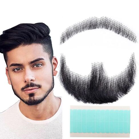 Fake Beard Goatee Beard Realistic 100% Human Hair Full Hand Tied Goatee False Beards Lace Invisible Fake Mustache for Halloween Dressing Men Makeup Entertainment/Drama/Party/Movie (Brown) in Saudi Arabia