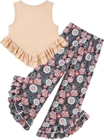 Kids4ever Girls Clothes Girl 2Pc Ruffle Outfits Tank Tops and Flare Leg Pants for 5-12Y Summer Clothing Set in Kuwait