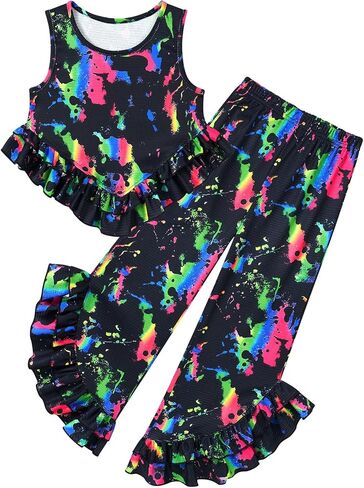 Kids4ever Girls Clothes Girl 2Pc Ruffle Outfits Tank Tops and Flare Leg Pants for 5-12Y Summer Clothing Set in Kuwait