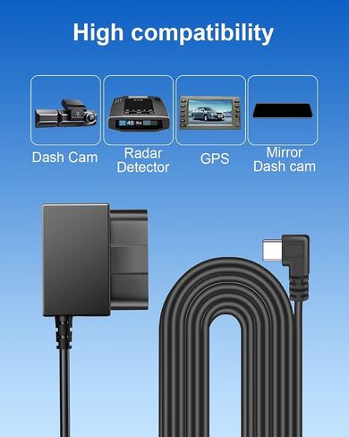 YKT Dash Cam OBD Hardwire Kit, Dash Camera Power Cable Type C Port 11.6-16V to 5V/2.5A with Low Voltage Protection 24h Parking Monitor/Acc Mode for Dashcam, GPS (Type-C) (Fit for All Dash Cam) in Kuwait