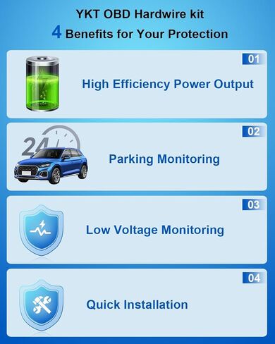 YKT Dash Cam OBD Hardwire Kit, Dash Camera Power Cable Type C Port 11.6-16V to 5V/2.5A with Low Voltage Protection 24h Parking Monitor/Acc Mode for Dashcam, GPS (Type-C) (Fit for All Dash Cam) in Kuwait