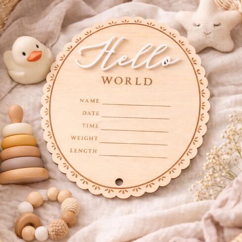 لافتة Hello World لحديثي الولادة - لافتة إعلان ولادة طفل مقاس 6 بوصات مع قوس، علامة معلم للفتيات الصغيرات، دعامة للصور في المستشفى، تذكار لديكور الحضانة، ترحيب بوصول حديثي الولادة إلى العالم مع قوس وردي in Kuwait