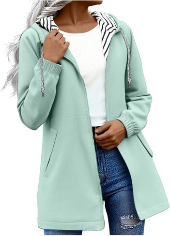 Rain Jacket Women 2026 Lightweight Water Resistant Long Hooded Raincoat Drawstring Windproof Jacket with Pockets in Kuwait