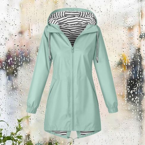 Rain Jacket Women 2026 Lightweight Water Resistant Long Hooded Raincoat Drawstring Windproof Jacket with Pockets in Kuwait