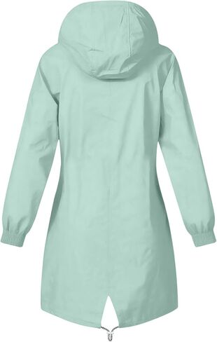 Rain Jacket Women 2026 Lightweight Water Resistant Long Hooded Raincoat Drawstring Windproof Jacket with Pockets in Kuwait