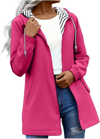 Rain Jacket Women 2026 Lightweight Water Resistant Long Hooded Raincoat Drawstring Windproof Jacket with Pockets in Kuwait