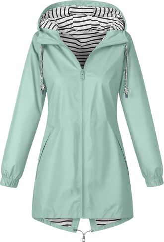 Rain Jacket Women 2026 Lightweight Water Resistant Long Hooded Raincoat Drawstring Windproof Jacket with Pockets in Kuwait