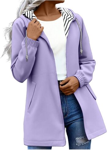 Rain Jacket Women 2026 Lightweight Water Resistant Long Hooded Raincoat Drawstring Windproof Jacket with Pockets in Kuwait