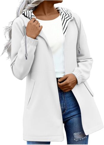 Rain Jacket Women 2026 Lightweight Water Resistant Long Hooded Raincoat Drawstring Windproof Jacket with Pockets in Kuwait