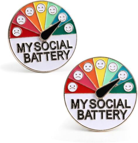 2 Pcs My Social Battery Slider Pin 7 Days a Week Funny Interactive Round Brooch Enamel Pins for Work, Introverts in Kuwait