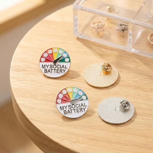 2 Pcs My Social Battery Slider Pin 7 Days a Week Funny Interactive Round Brooch Enamel Pins for Work, Introverts in Kuwait