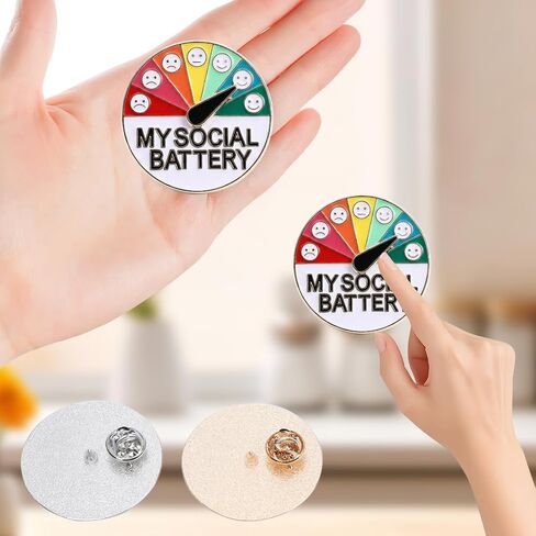 2 Pcs My Social Battery Slider Pin 7 Days a Week Funny Interactive Round Brooch Enamel Pins for Work, Introverts in Kuwait