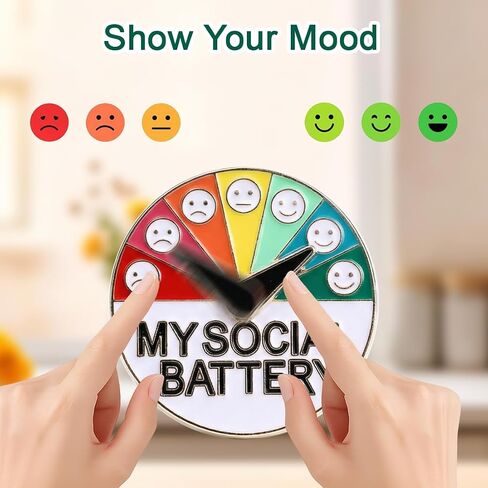 2 Pcs My Social Battery Slider Pin 7 Days a Week Funny Interactive Round Brooch Enamel Pins for Work, Introverts in Kuwait