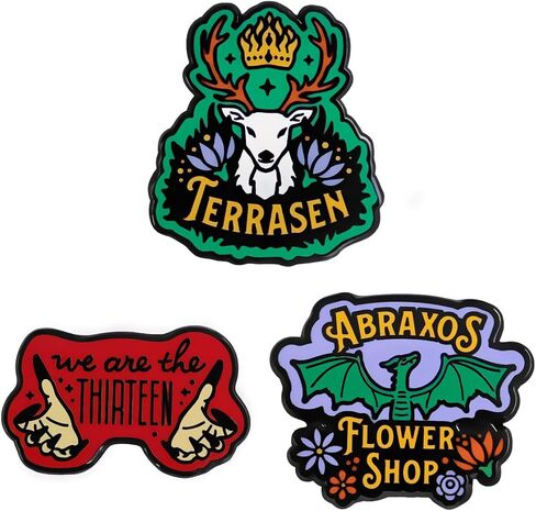 ConQuest Journals Throne of Glass 3-Pack Enamel Pin Set, Vibrant Colors, Black Metal, Straight Posts & Rubber Backers, TOG Pins for Jackets, Bags & More, Officially Licensed Sarah J. Maas Collection in Kuwait