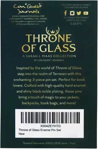 ConQuest Journals Throne of Glass 3-Pack Enamel Pin Set, Vibrant Colors, Black Metal, Straight Posts & Rubber Backers, TOG Pins for Jackets, Bags & More, Officially Licensed Sarah J. Maas Collection in Kuwait