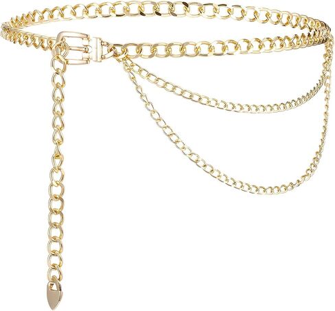 Chain Belts for Women Plus Size, 57" Metal Gold Waist Belt Punk Gold Metal Chain Adjustable Body Link Belts Long Hollow Belt for Jeans Dresses in Kuwait
