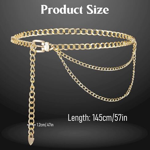 Chain Belts for Women Plus Size, 57" Metal Gold Waist Belt Punk Gold Metal Chain Adjustable Body Link Belts Long Hollow Belt for Jeans Dresses in Kuwait